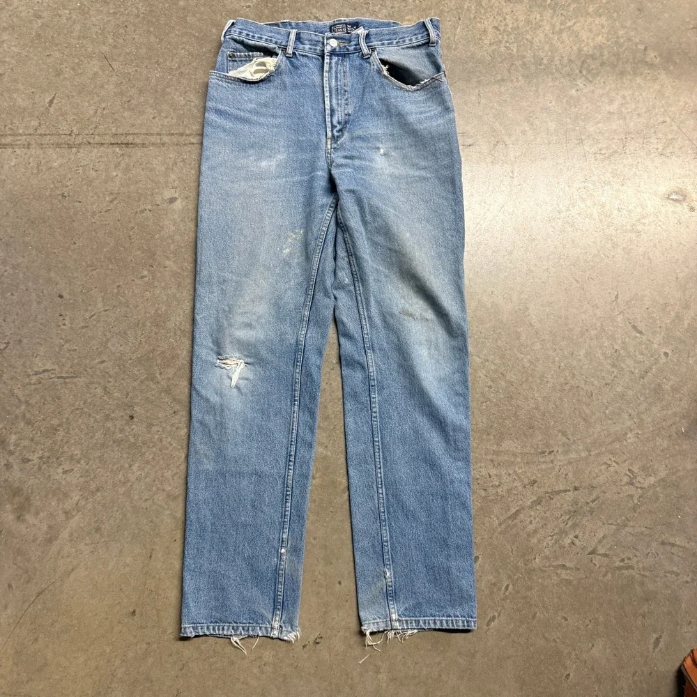 Old Navy Vintage Mens Straight Leg Light Wash Distressed Denim Jeans W34 L34